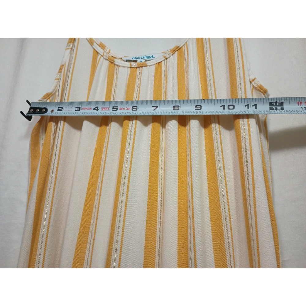 Blue Island Mustard Yellow Striped Maxi Dress Metallic Gold Beach Wear Boho M - Picture 5 of 6